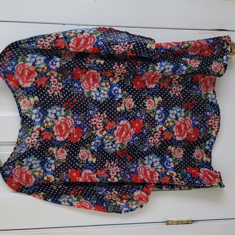 Torrid Sheer Floral Polka-dot Kimono Sleeve Top - Picture 7 of 8